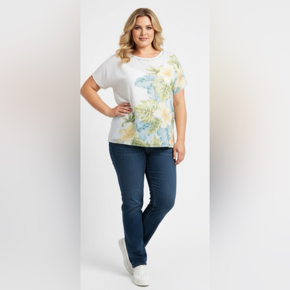 Alfred Dunner Tropical Floral Short Sleeve Tee